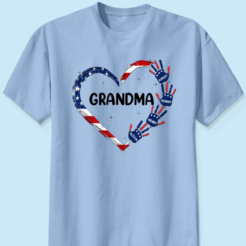 Grandma Mom Heart Handprints 4th Of July Independence Day Personalized Shirt