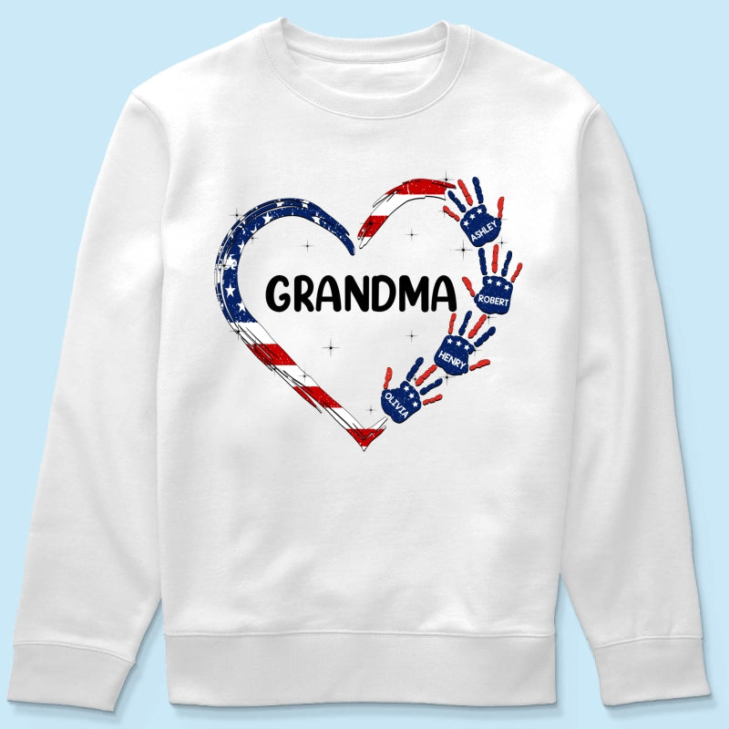Grandma Mom Heart Handprints 4th Of July Independence Day Personalized Shirt