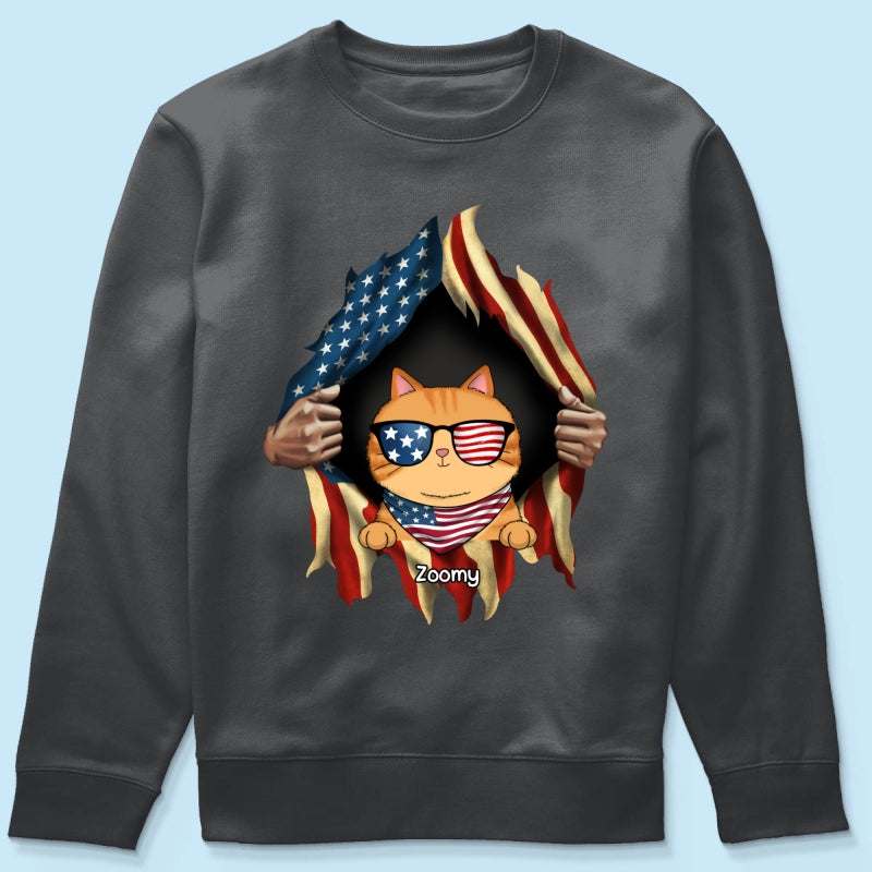 Cat Lovers Hands Ripping Nation Flag Personalized Shirt