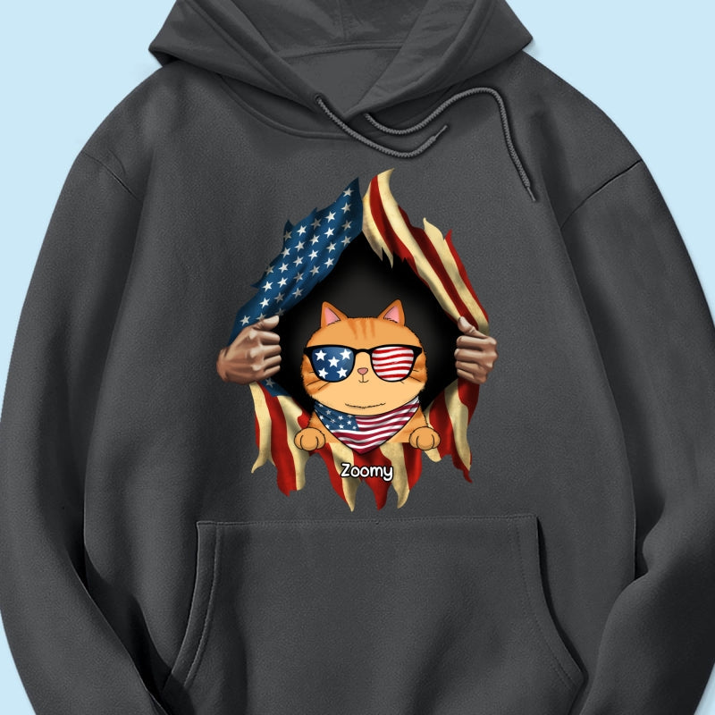 Cat Lovers Hands Ripping Nation Flag Personalized Shirt