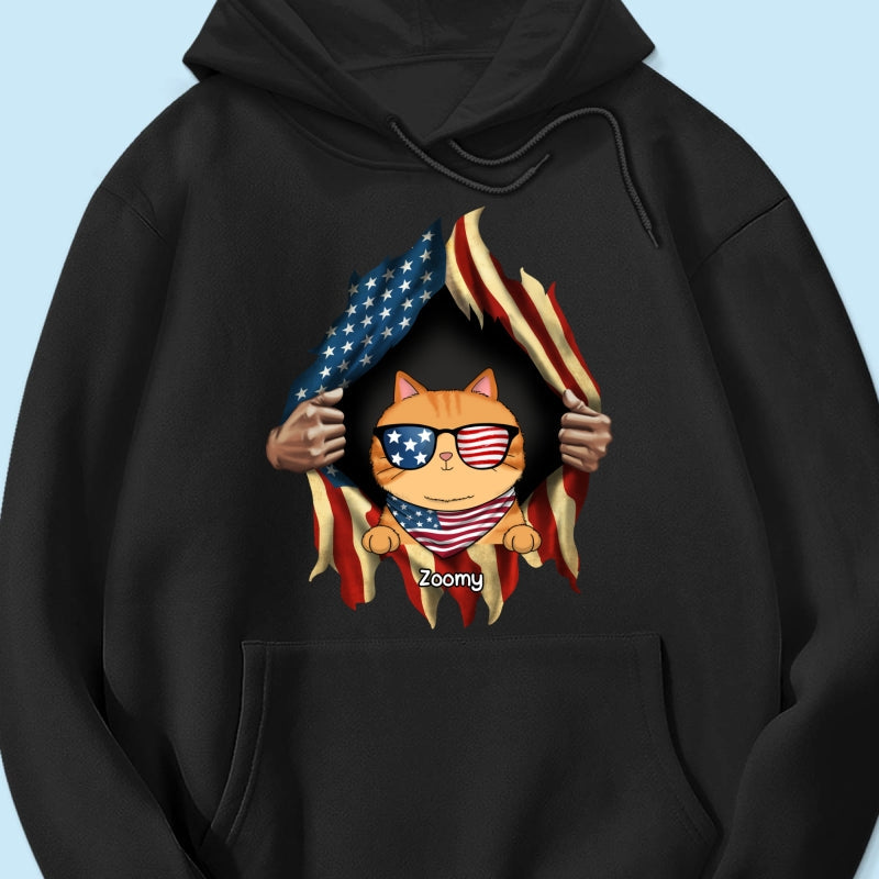 Cat Lovers Hands Ripping Nation Flag Personalized Shirt