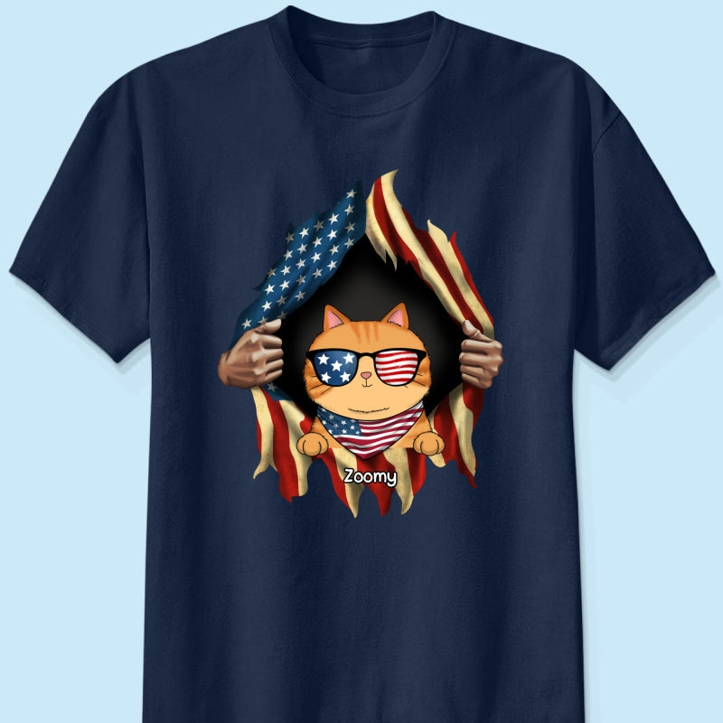 Cat Lovers Hands Ripping Nation Flag Personalized Shirt