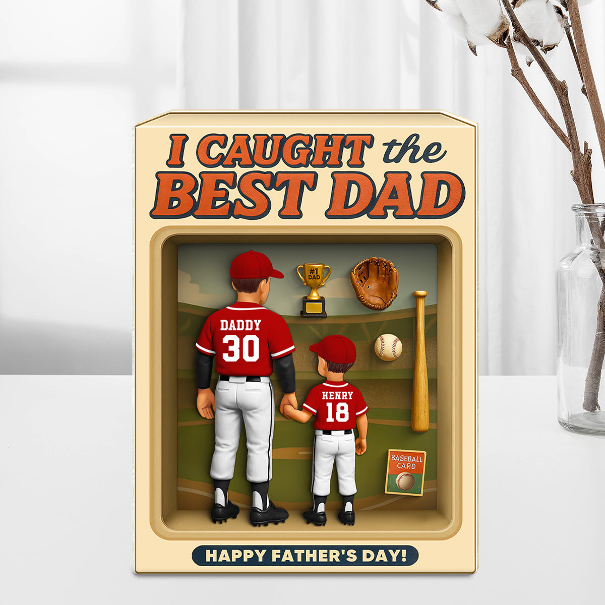 Baseball Dad And Kids, Custom Action Figure, Personalized Toy Box Acrylic Block,  gift