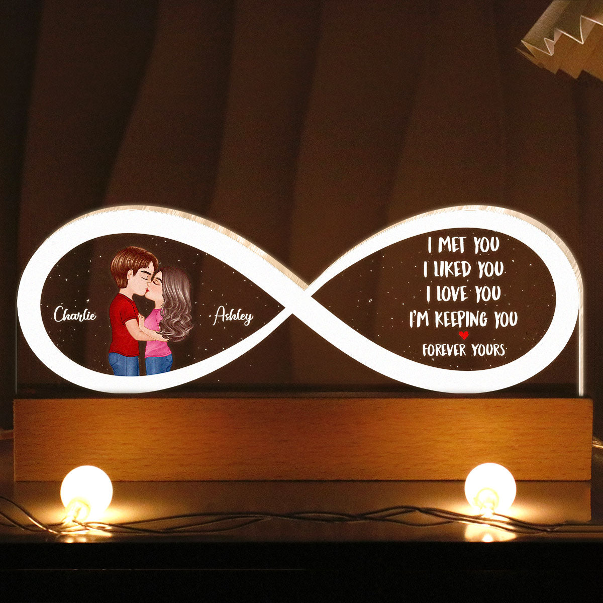 Couple Infinity I Met You Personalized Acrylic Block LED Night Light,  Gift, Anniversay Gift For Couples