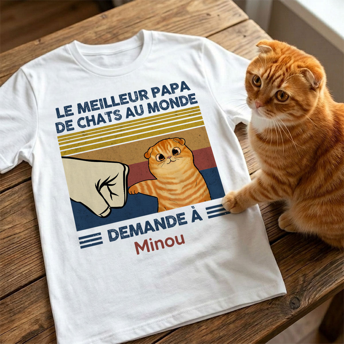 Cadeau parfait pour les papas de chats – T-shirt personnalis avec check de poing avec votre chat