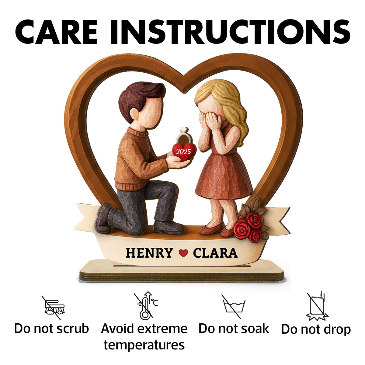 Couple Marriage Proposal 3D Wooden Effect - Personalized Wooden Plaque - Newly Engaged Gift, ""She Said Yes!""