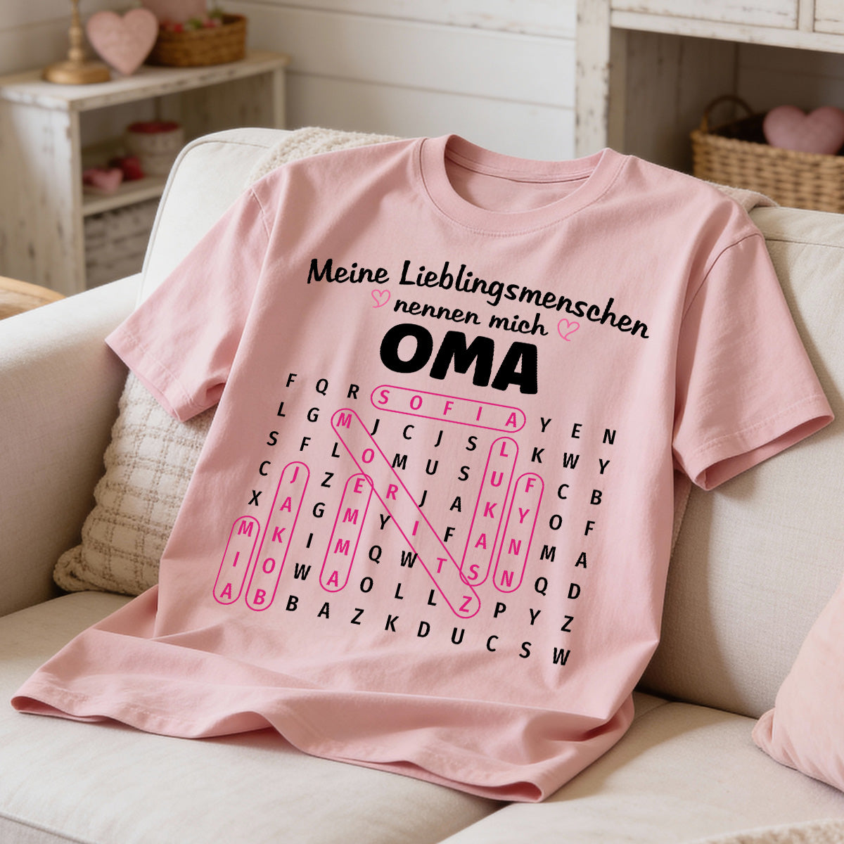 Meine Lieblingsmenschen nennen mich Oma Wortsuchrtsel – Personalisiertes Shirt – Geschenk fr Oma