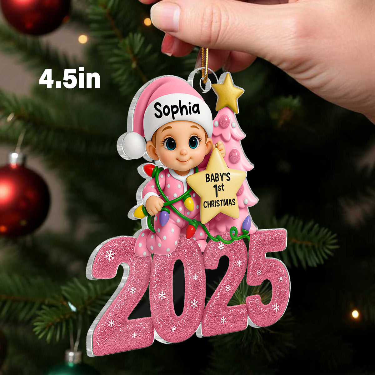 Baby Beside Christmas Tree First Christmas 2025 - Personalized Acrylic Ornament - Heartwarming Christmas Gift For New Born, Baby
