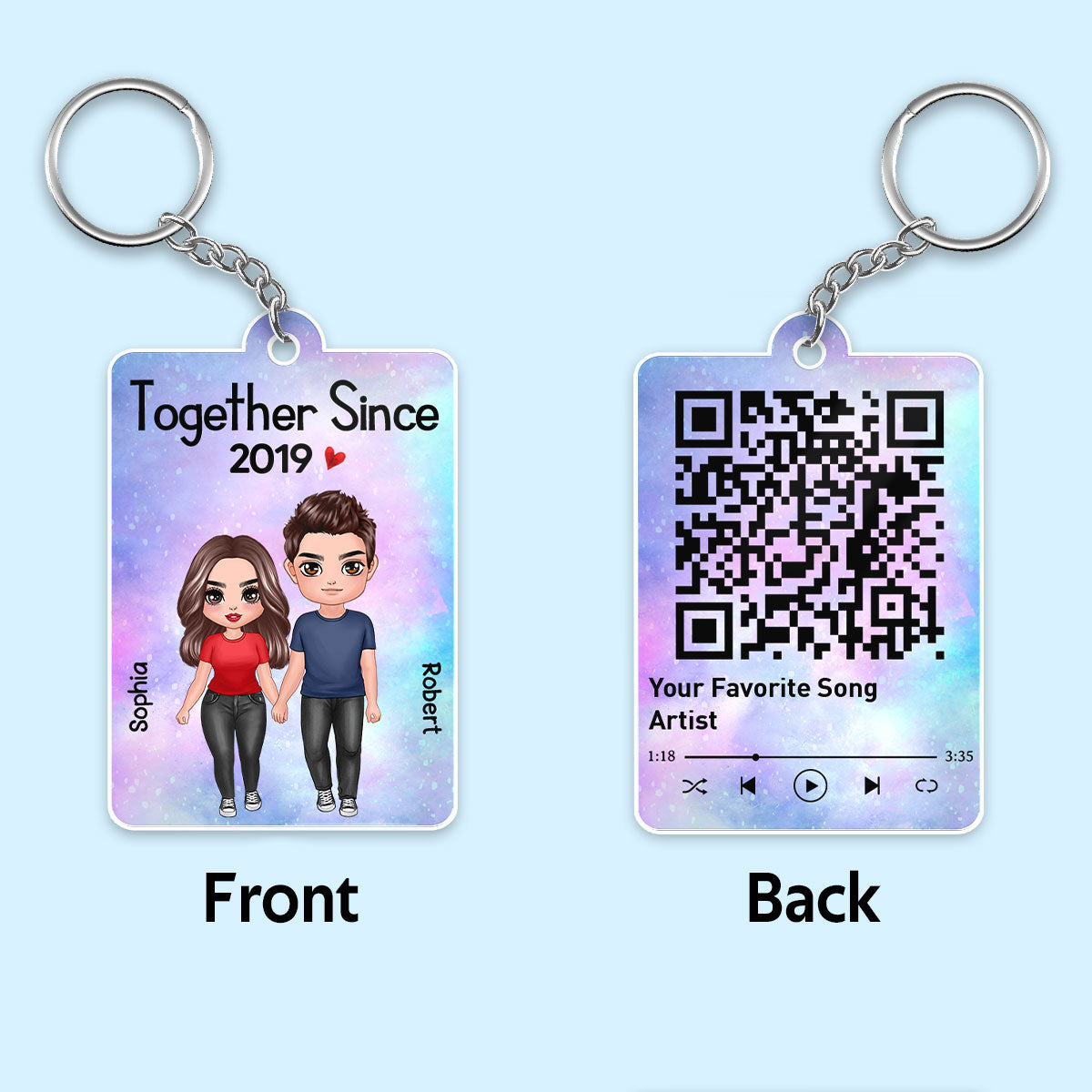 Standing Doll Couple Together Since Favorite Song Scannable QR Code - Personalized Acrylic Keychain
