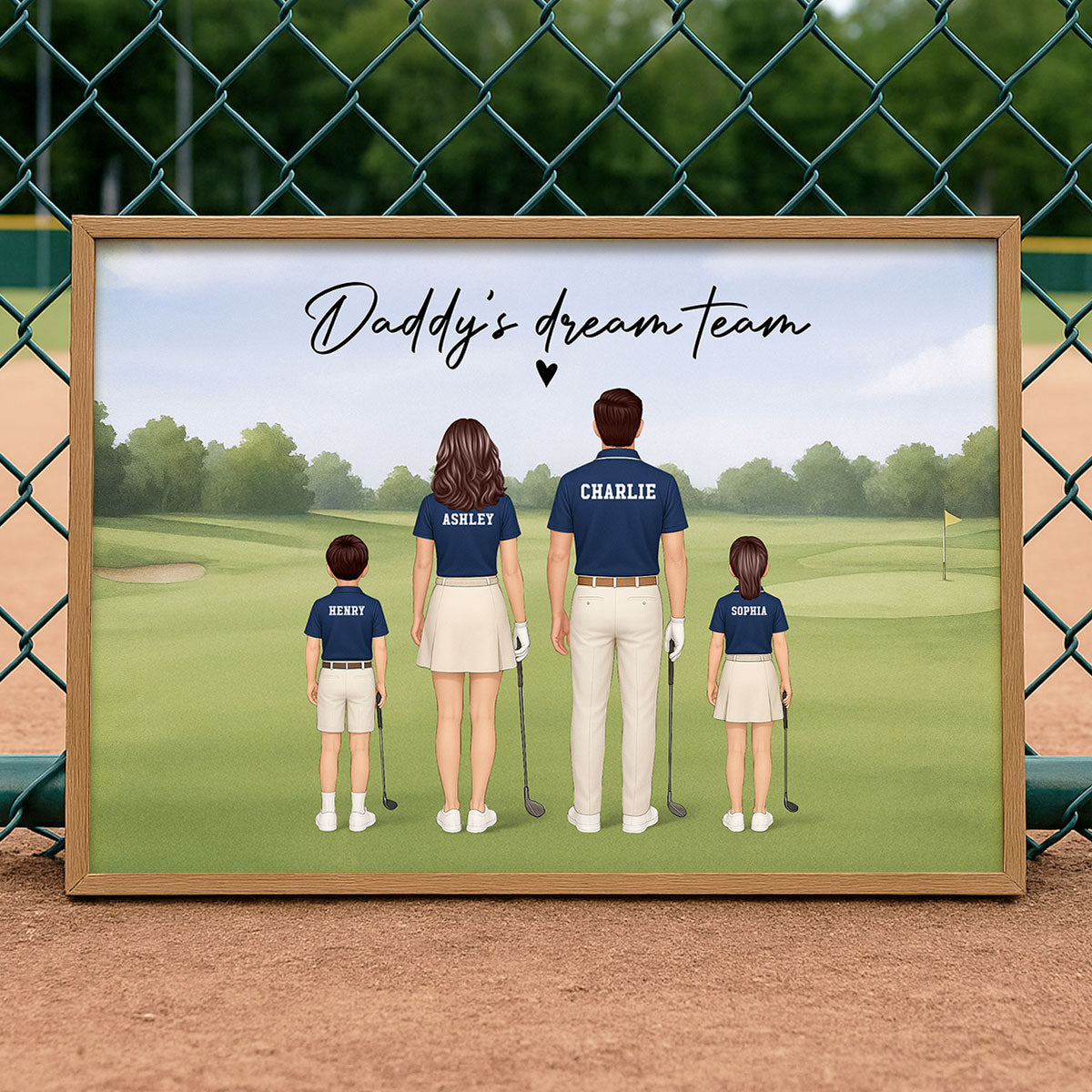 Daddy's Team Golf Family Back View Personalized Poster, Father's Day Gift