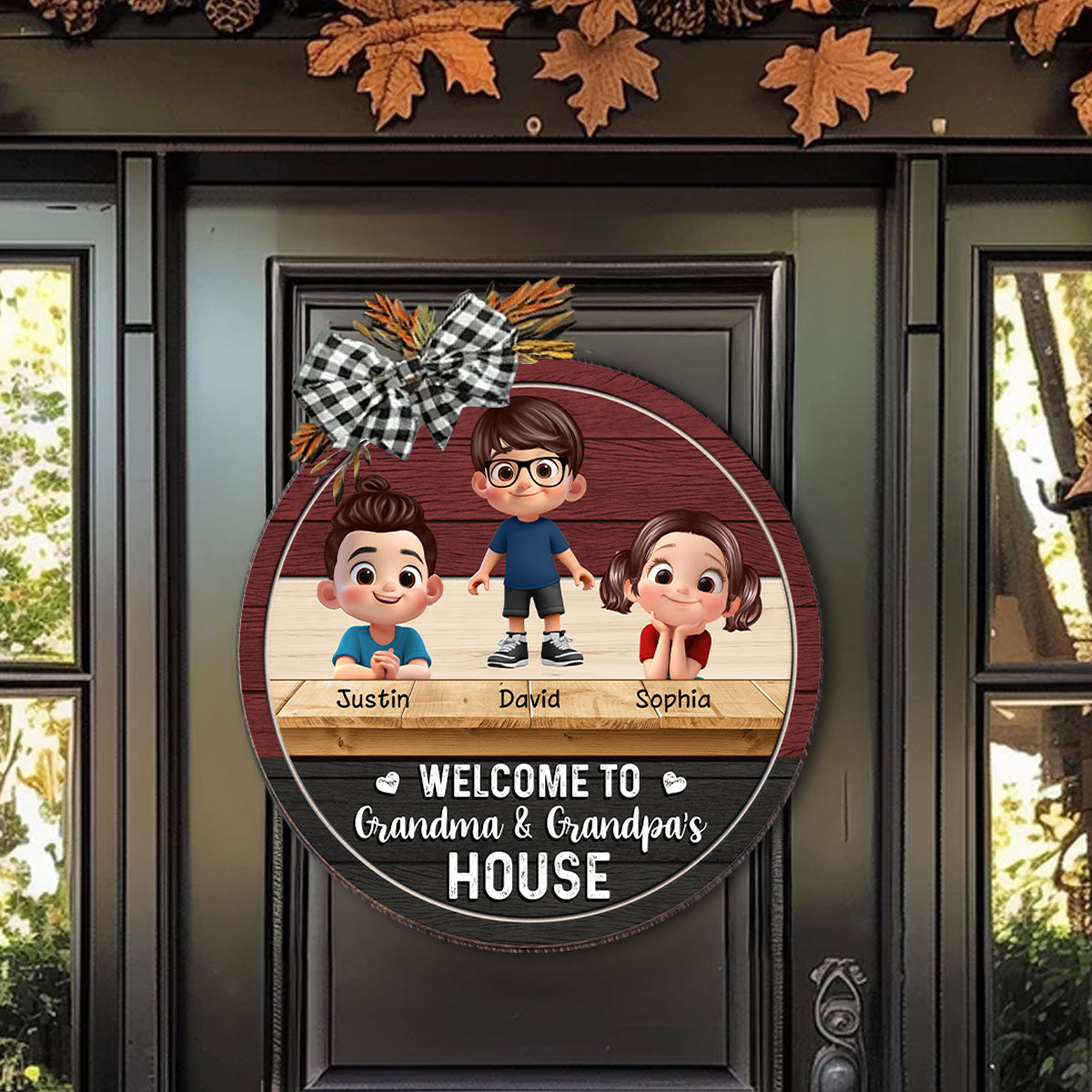 Welcome to Grandma & Grandpa's House Personalized Wooden Door Sign, Fall Decor for Grandparents