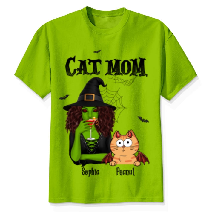 Halloween Green Witch Cat Mom Personalized Shirt, Spooky Halloween Costume For Cat Lovers