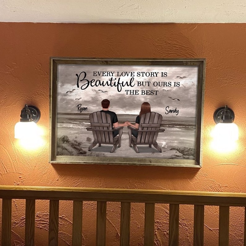 [FREE DELIVERY - Limited Time Offer] Couple Beach Landscape Retro Vintage Personalized Poster, Anniversary Gift For Couple, For Him, For Her