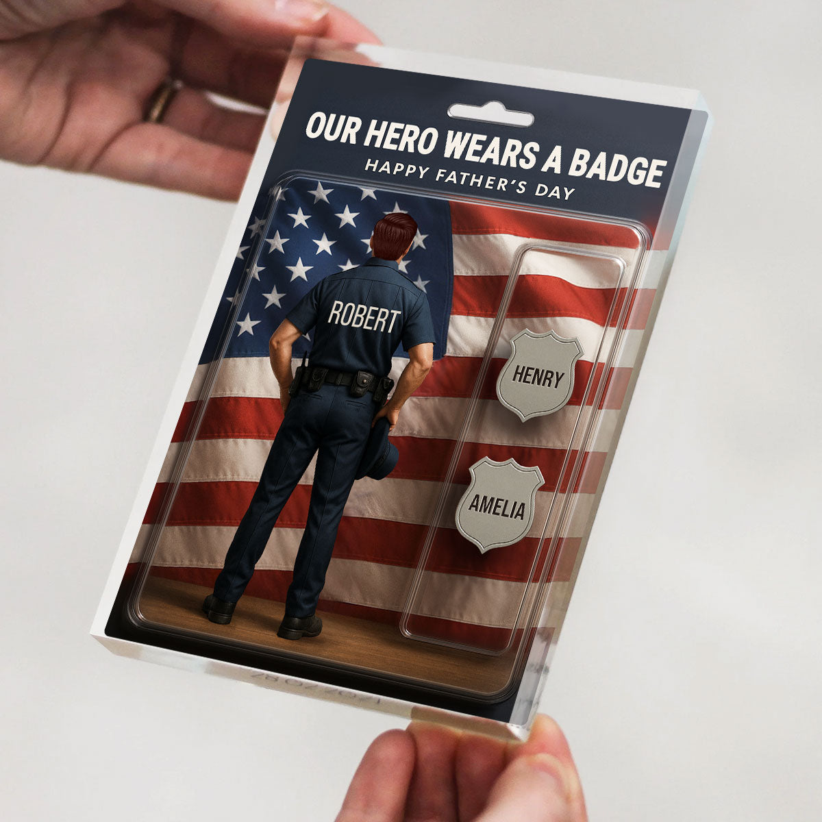 Custom Figure My Hero Wears A Badge With Kids' Names Personalized Acrylic Block Plaque, Perfect 2025  Gift For Him, For Dad