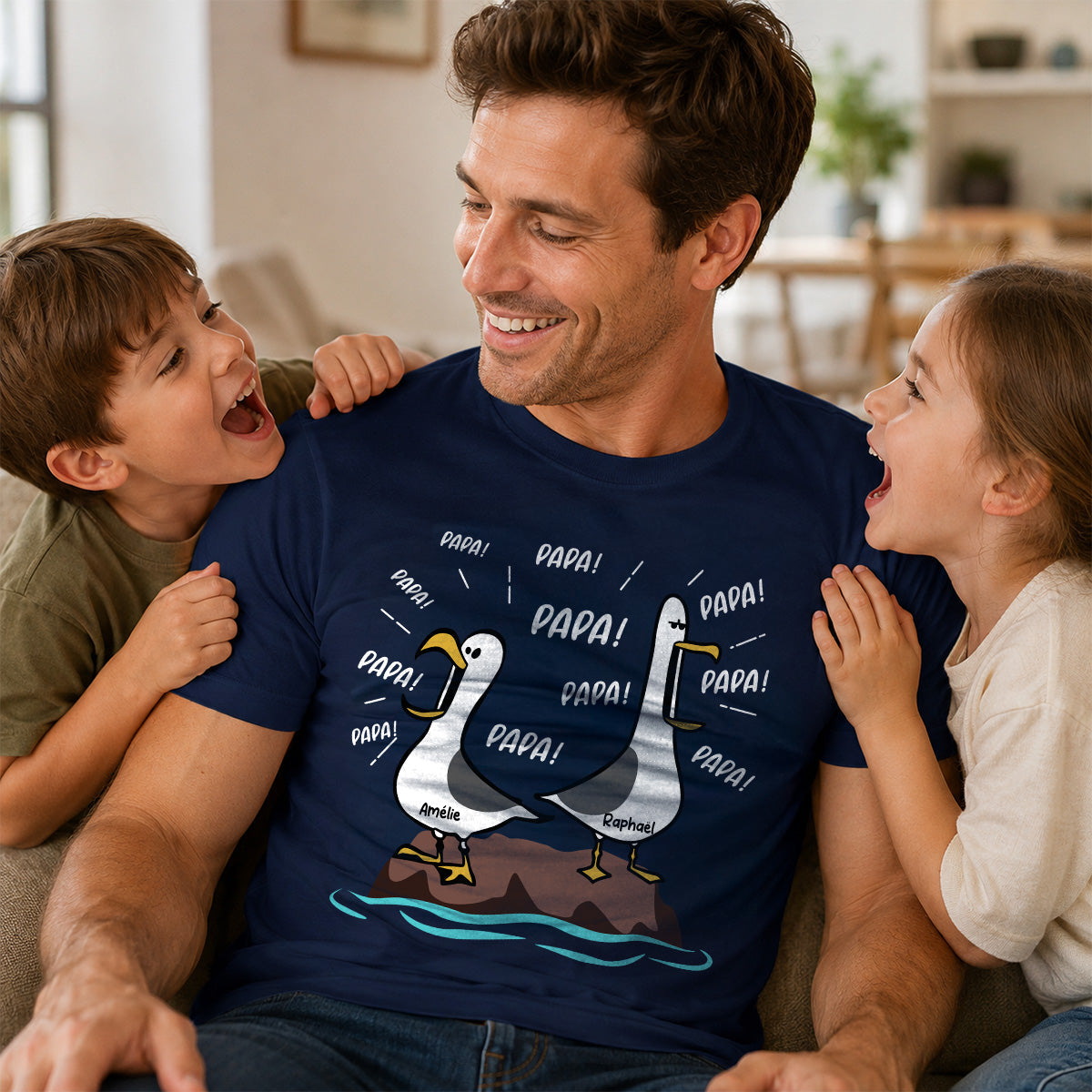 Mouettes Papa! Papa! Papa! – T-shirt Personnalis – Cadeau Rigolo pour la Fte des Pres