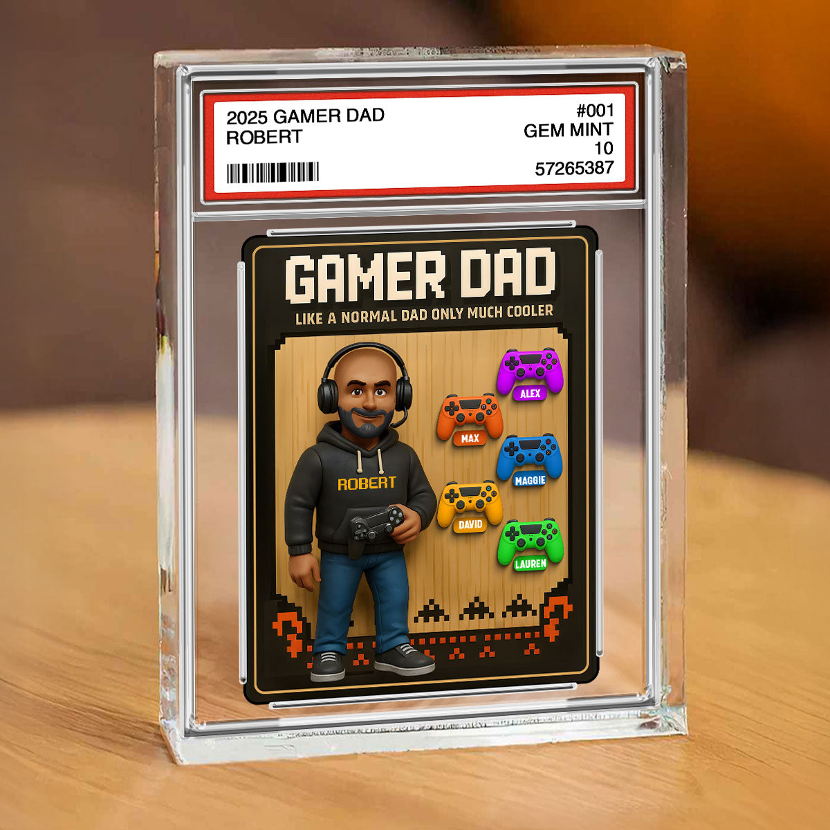 Gamer Dad Trading Card Personalized Acrylic Block Plaque,  Gift for Gamer Dad
