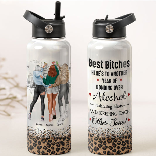 Besties Here's To Another Year Of Bonding - Personalized Stainless Steel Water Bottle