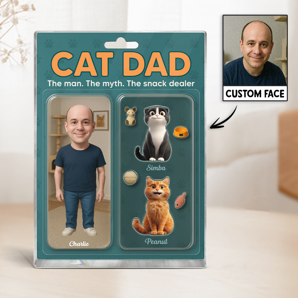Cat Dad Photo Upload Custom Figure Personalized Acrylic Block Plaque,  Gift for Cat Lover
