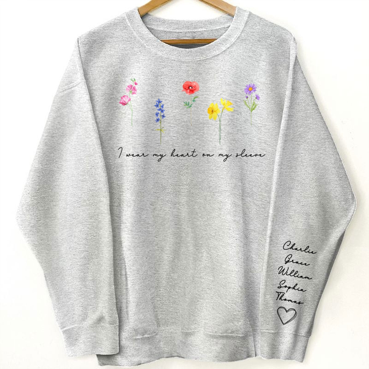 Watercolor Birth Month Flowers Personalized Sleeve Printed Sweatshirt, Gift For Mom Granma Aunt