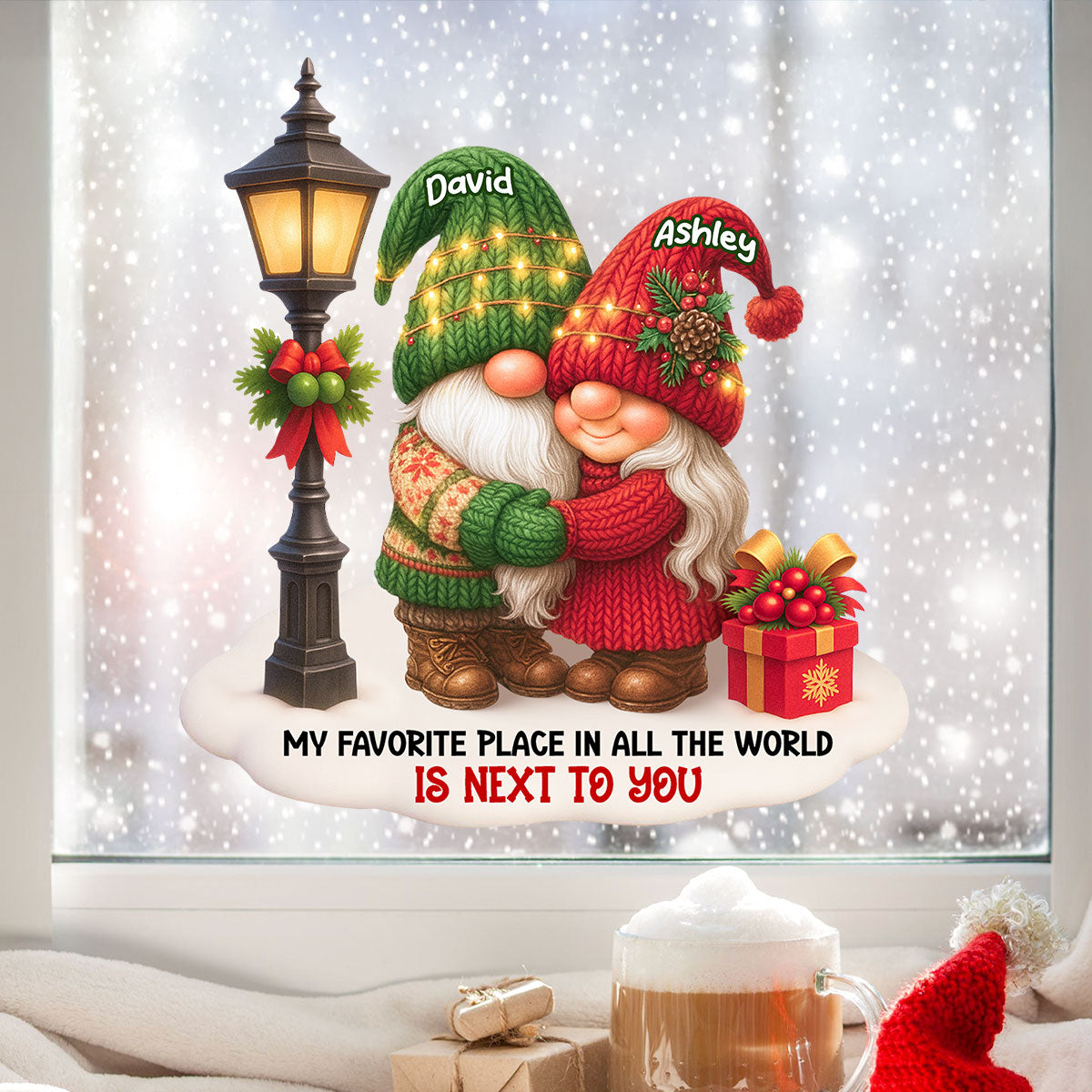 Gnome Christmas Couple Growing Old Together Personalized Decal, Gift for him, for her