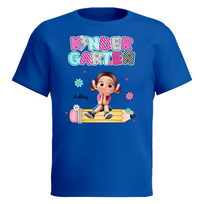 Personalized Kindergarten Tshirt for Girls, Colorful Pencil Pattern Custom Kids Name, Back To School Shirt Toddler, First Day School Outfit
