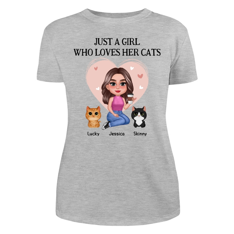 Pretty Doll Just A Girl Loves Cats Pink Heart Personalized Shirt