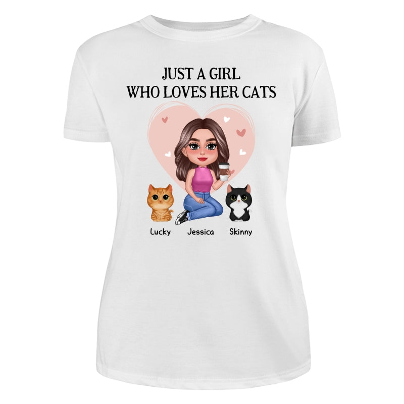 Pretty Doll Just A Girl Loves Cats Pink Heart Personalized Shirt