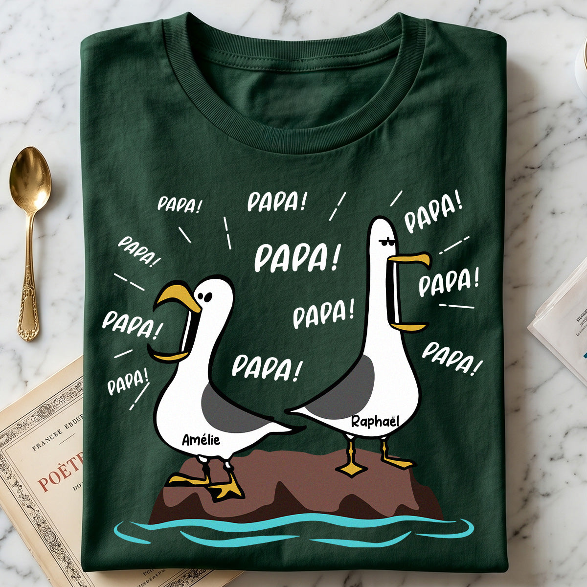 Mouettes Papa! Papa! Papa! – T-shirt Personnalis – Cadeau Rigolo pour la Fte des Pres