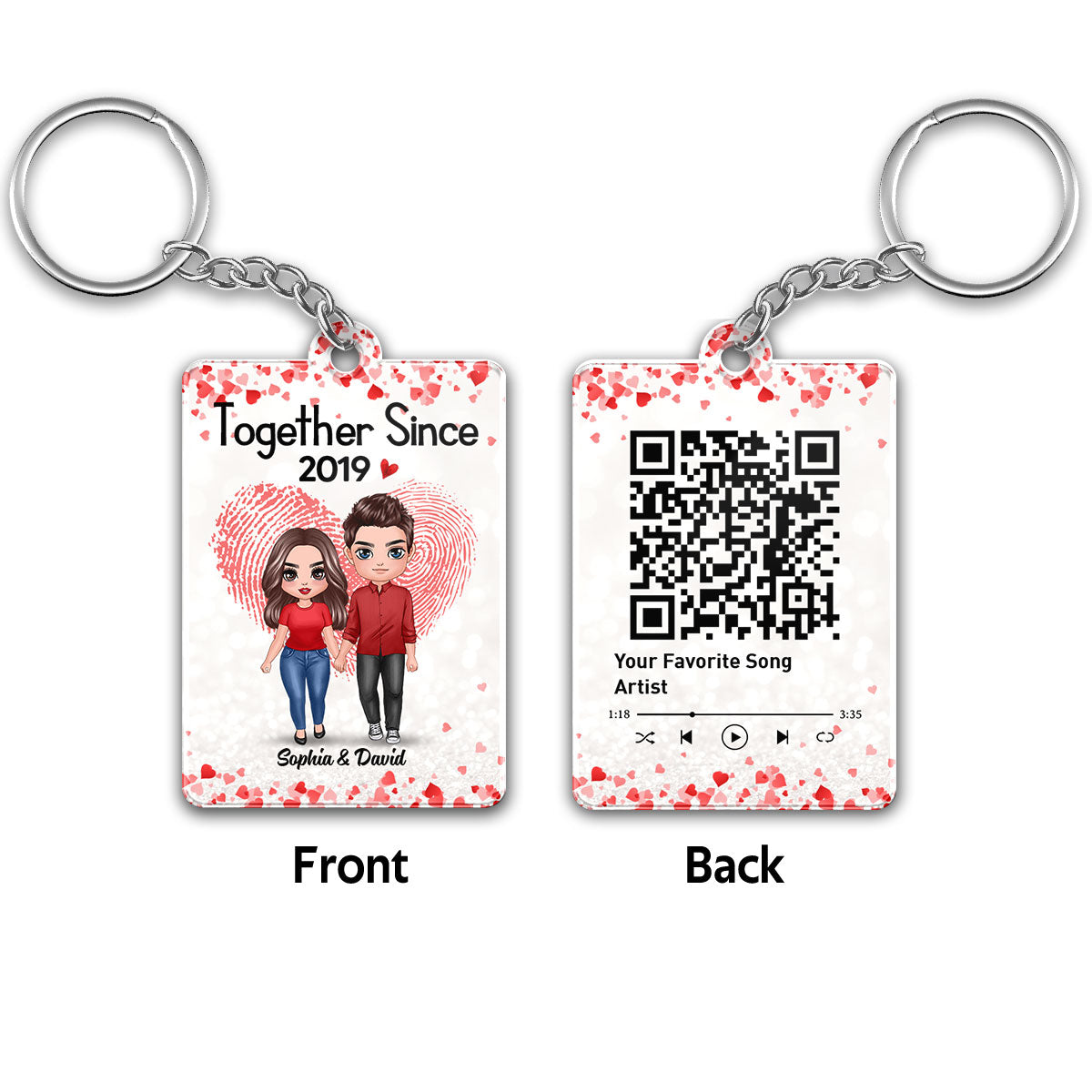 Fingerprint Doll Couple Standing Favorite Song Scannable QR Code Personalized Acrylic Keychain