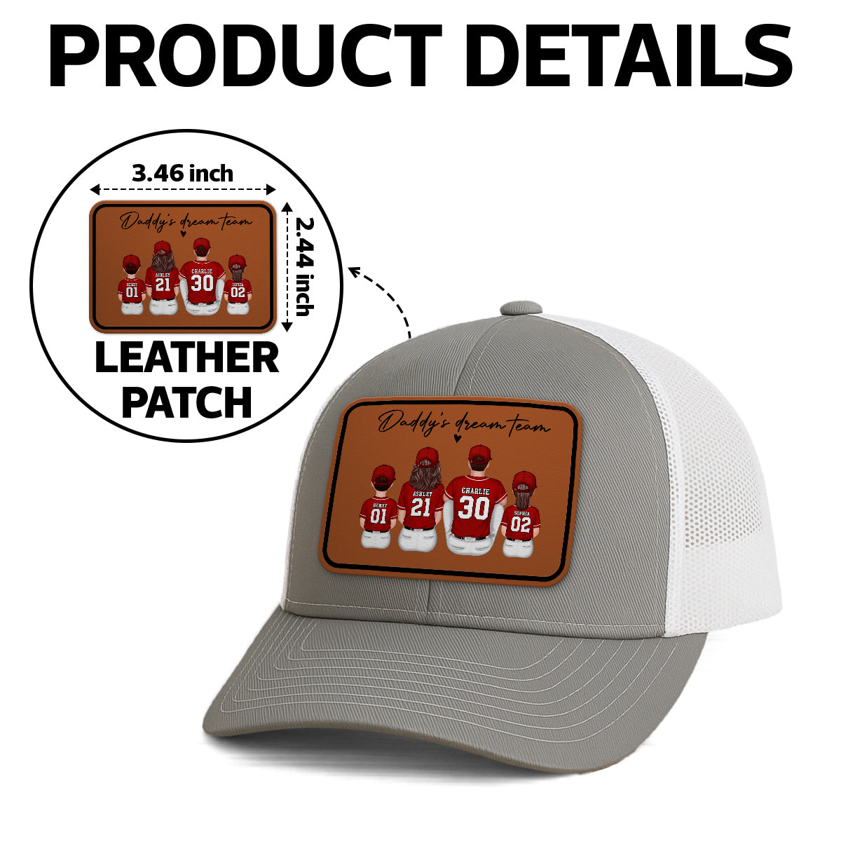 Daddy's Dream Team Personalized Trucker Hat, Father's Day Snapback Baseball Hat Gift for Baseball Dads