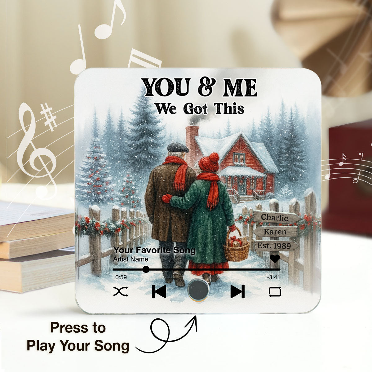 Winter Eternal Love Couple Growing Old Together Personalized Music Fridge Magnet, Heartfelt 2025 Gift, Anniversary Christmas Gift For Couple