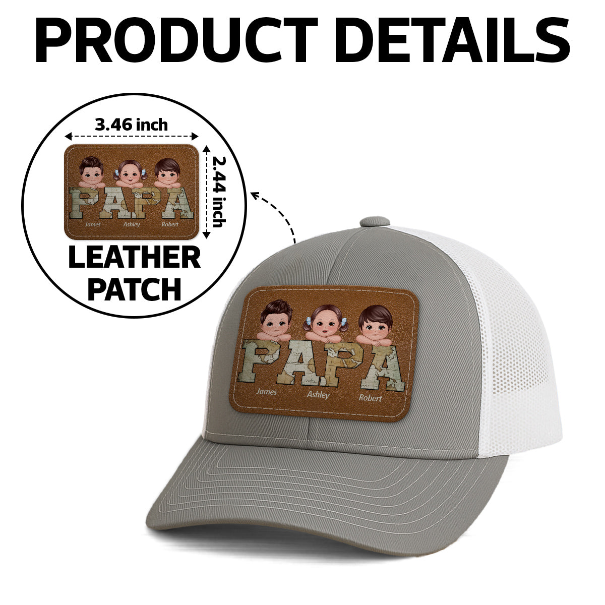 Grandpa Dad We Love You World Map Pattern Doll Kids On Hand Personalized Leather Patch Hat