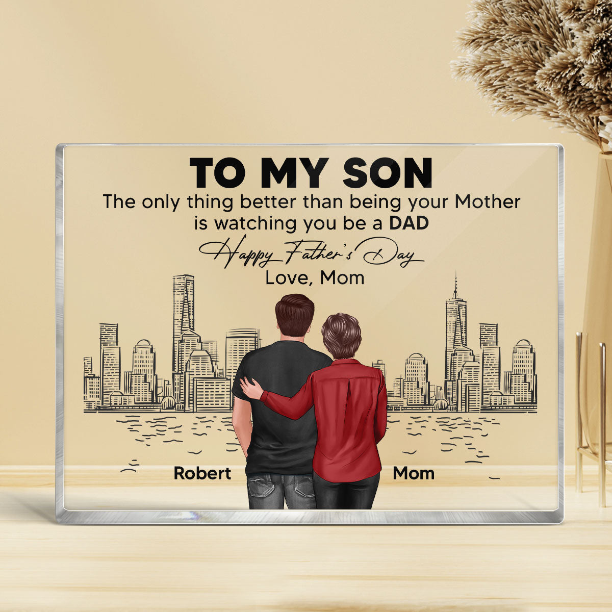 To My Son From Mom Happy  Skyline Personalized Rectangle Acrylic Block Plaque