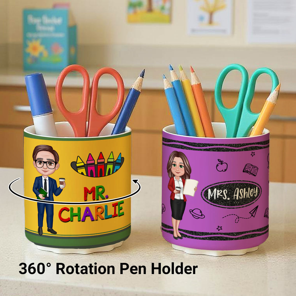 Doll Teacher Personalized Rotating Pen Holder, Teacher Appreciation Gift, Back To School Gift
