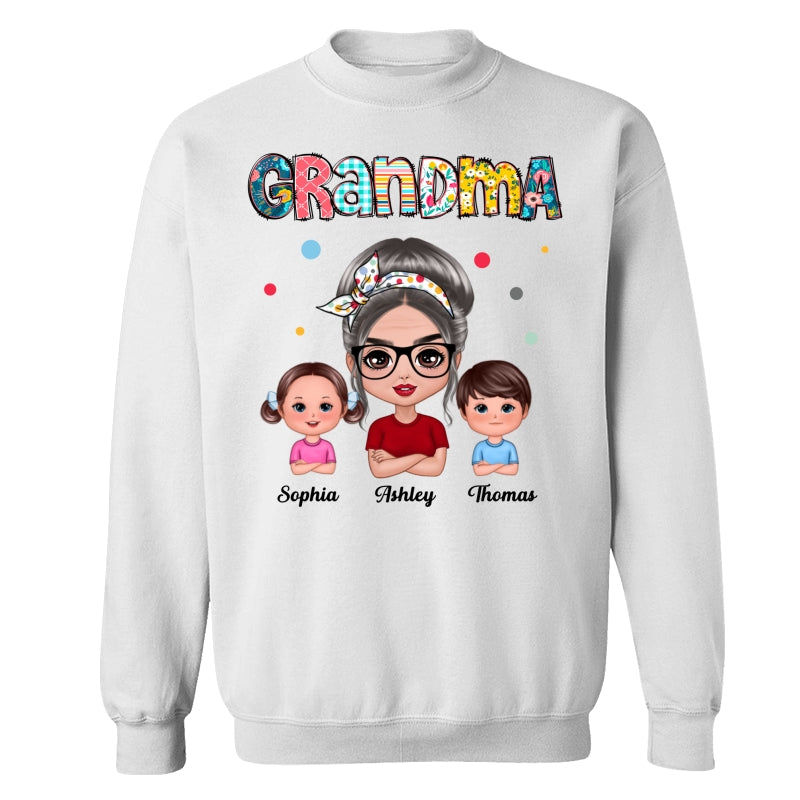 Colorful Doodle Pattern Doll Grandma & Grandkids Personalized Shirt