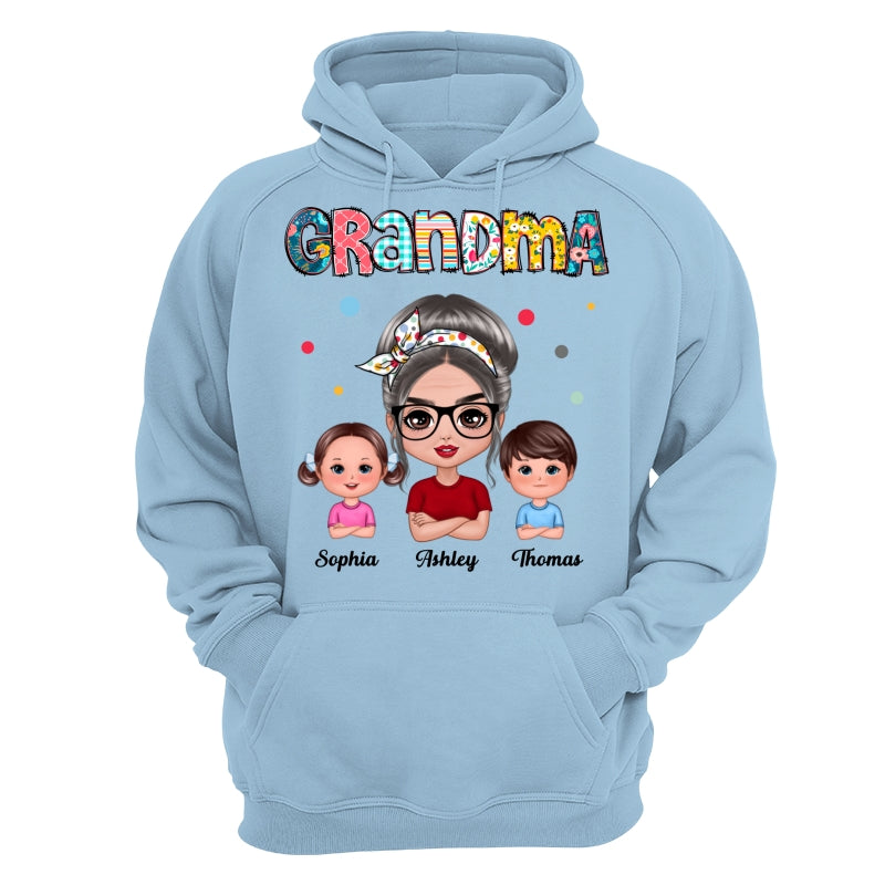Colorful Doodle Pattern Doll Grandma & Grandkids Personalized Shirt