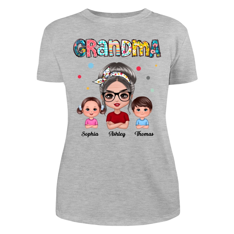 Colorful Doodle Pattern Doll Grandma & Grandkids Personalized Shirt
