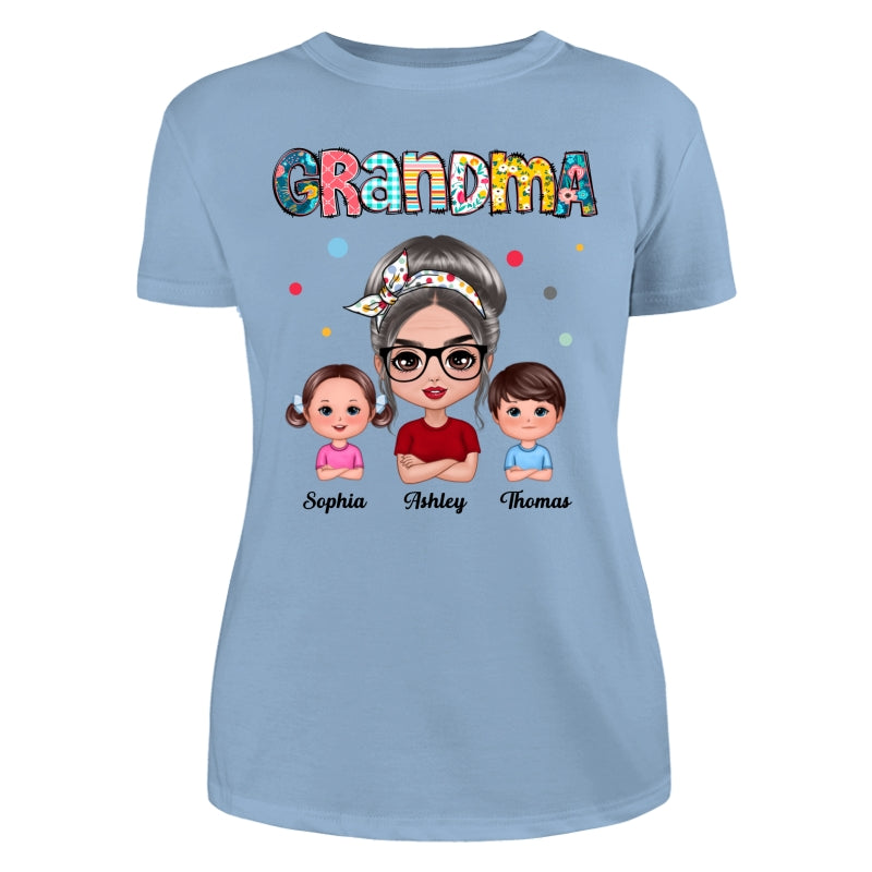 Colorful Doodle Pattern Doll Grandma & Grandkids Personalized Shirt