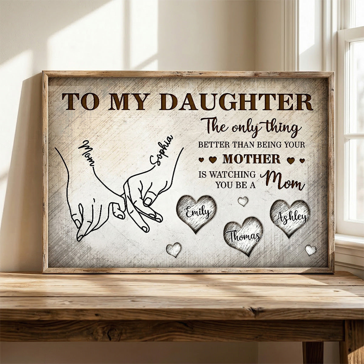 To My Daughter Mom And Daughter Holding Hands Custom Kids Names -Personalized Wall Art, Poster, Canvas- Mother's Day Gift For Daughter