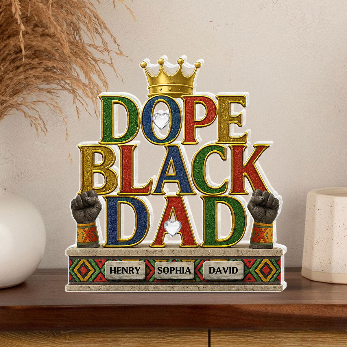 Dope Black Dad Kids Names Personalized Acrylic Block,  Gift
