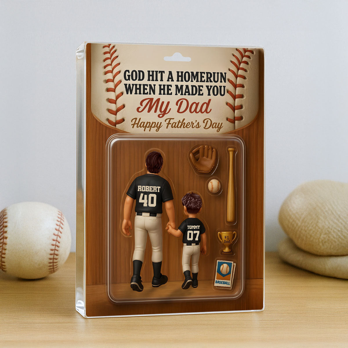 God Hit A Home Run When He Made You Our Dad Custom Action Figure Personalized Acrylic Block Plaque,  Gift for Baseball Dad