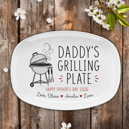 Personalized Daddy's Grilling Platter, Custom Dad BBQ Serving Plate