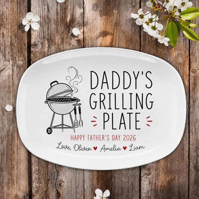 Personalized Daddy's Grilling Platter, Custom Dad BBQ Serving Plate