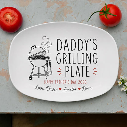Personalized Daddy's Grilling Platter, Custom Dad BBQ Serving Plate