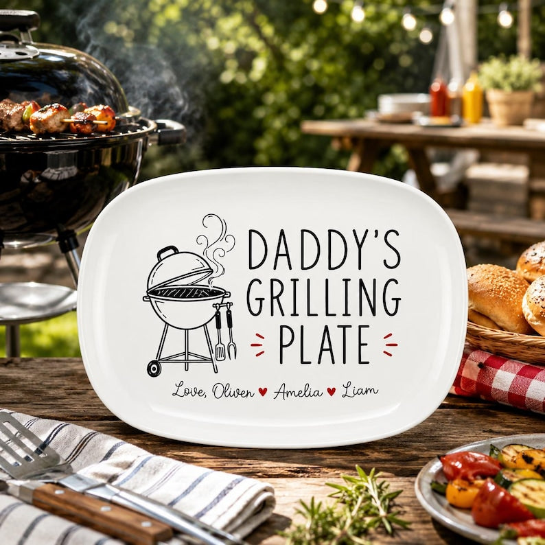 Personalized Daddy's Grilling Platter, Custom Dad BBQ Serving Plate