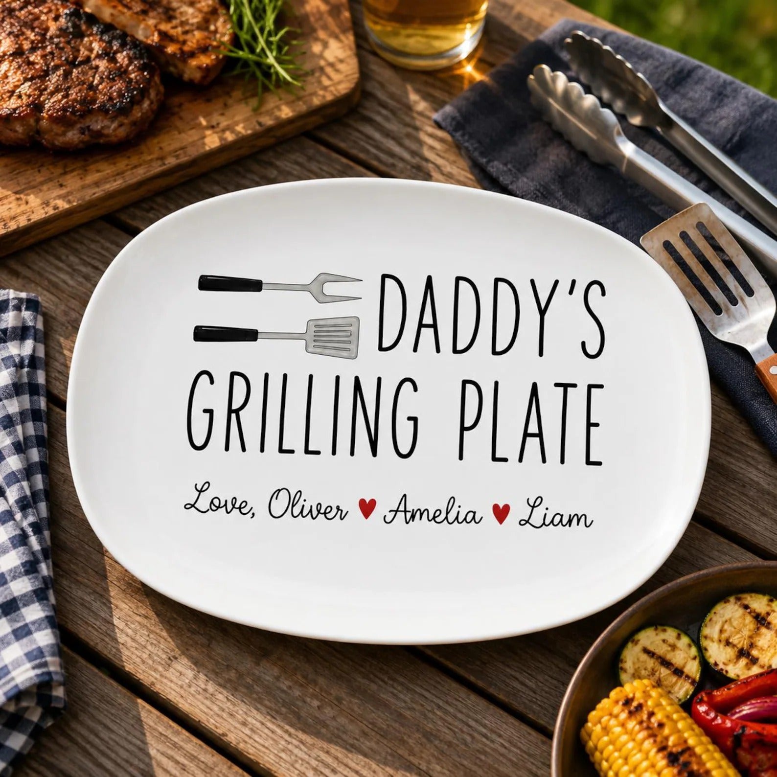 Personalized Daddy Grilling Platter, Father's Day Grilling Custom Name Gift