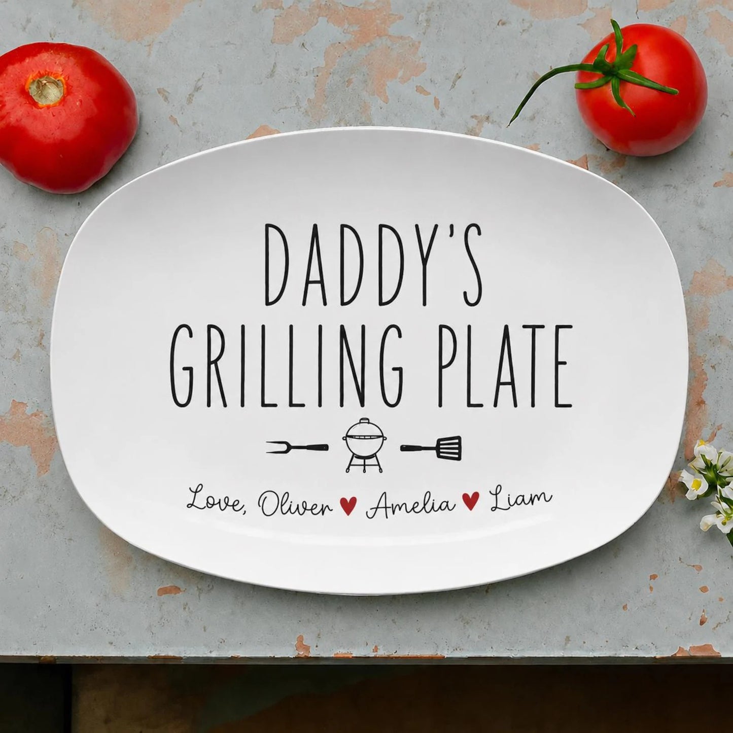 Personalized Ceramic Daddy's Minimalist Platter, Father's Day Grilling Custom Name Gift
