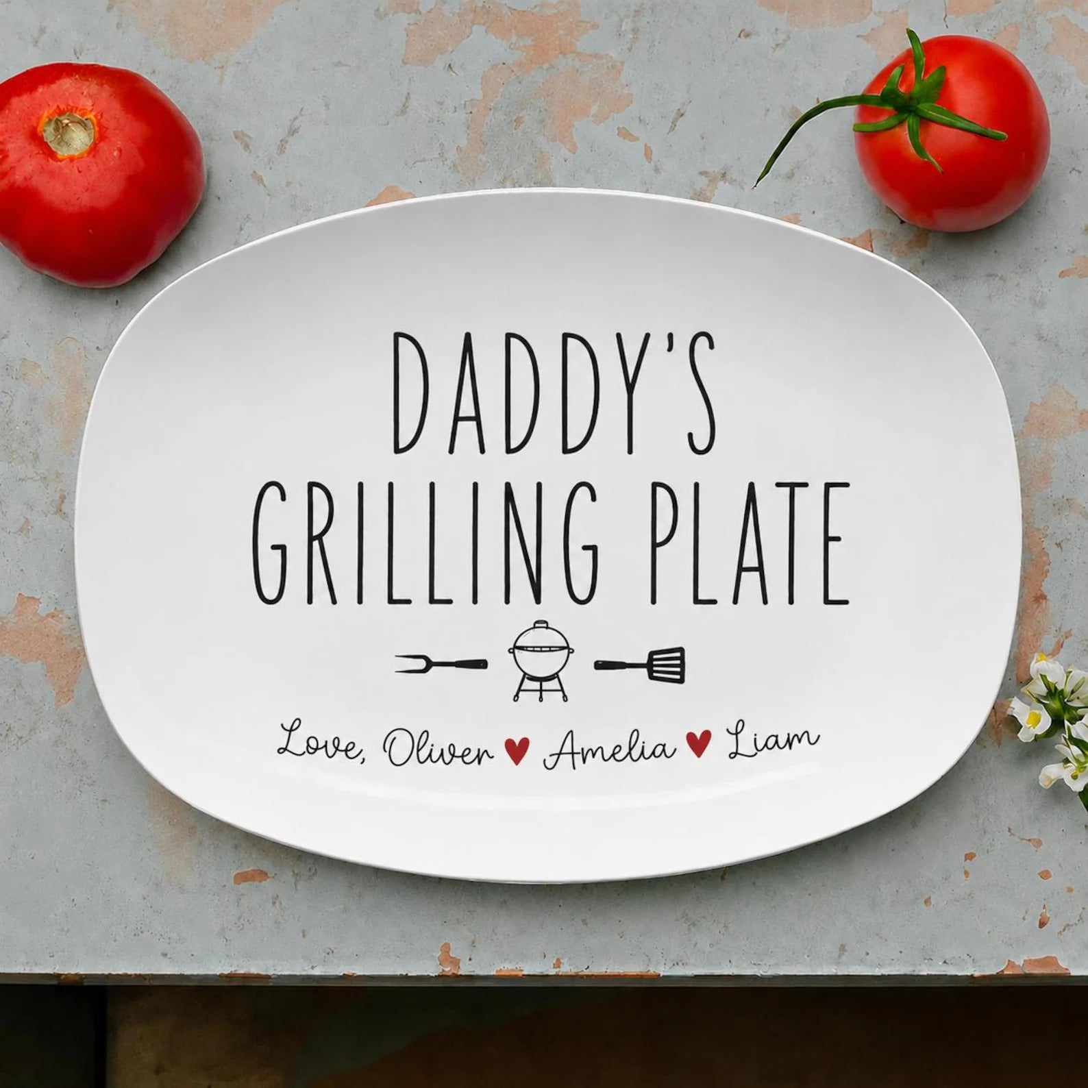 Personalized Ceramic Daddy's Minimalist Platter, Father's Day Grilling Custom Name Gift