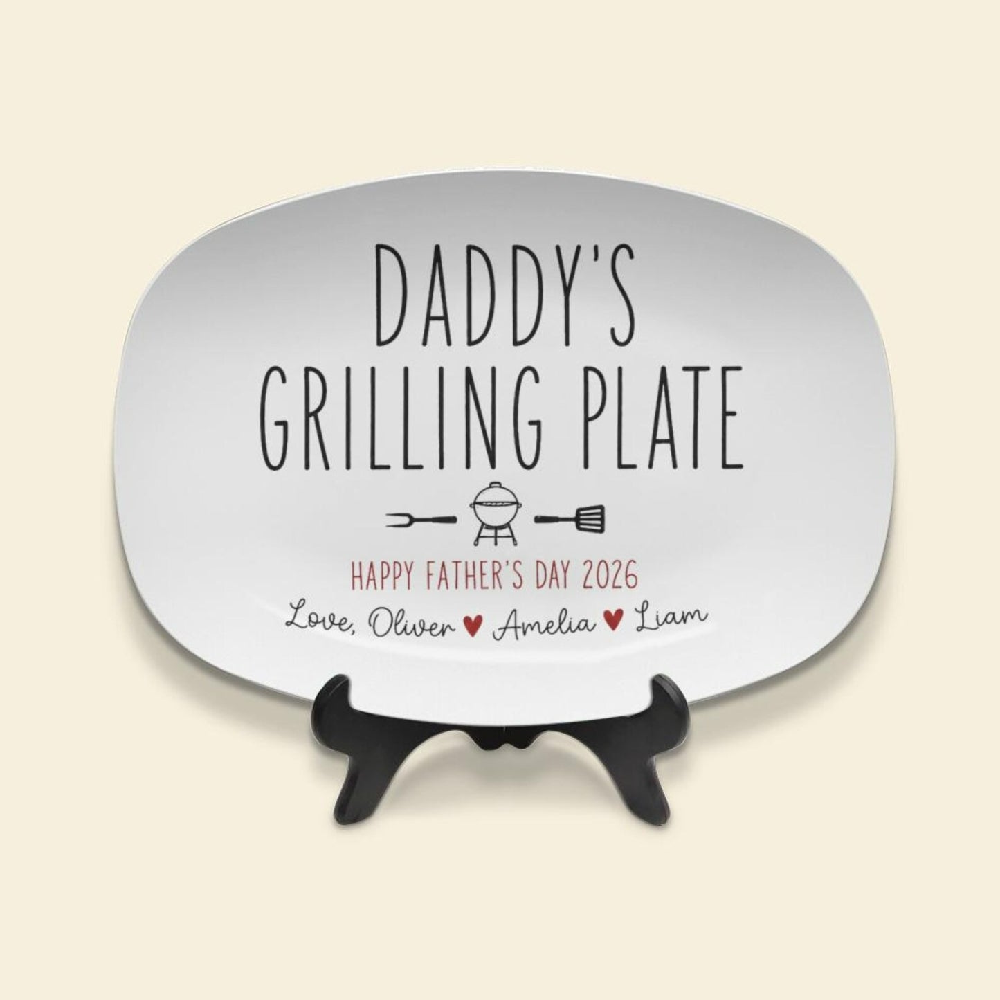Personalized Ceramic Daddy's Minimalist Platter, Father's Day Grilling Custom Name Gift