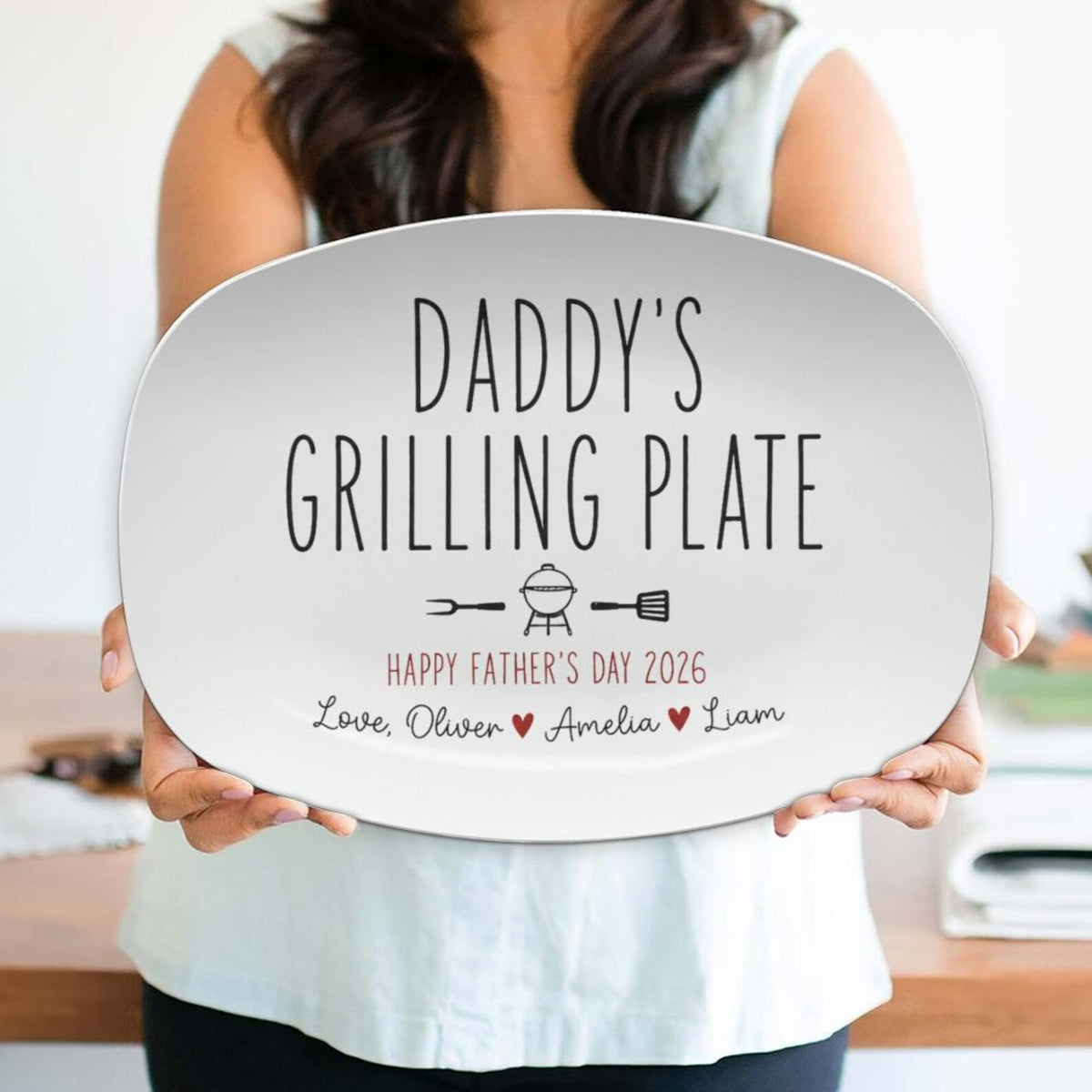 Personalized Ceramic Daddy's Minimalist Platter, Father's Day Grilling Custom Name Gift